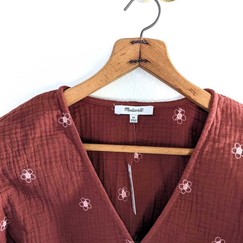 Sold on M! Madewell Lightspun Maira Flower Embroidered Tie Wrap Top - Picture 5 of 16